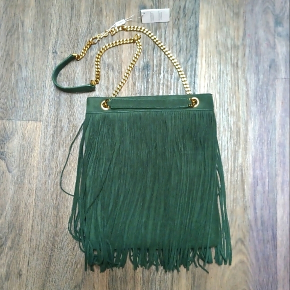 Luxury Style Green Gold Tassel Fringe Suede With Chain Purse